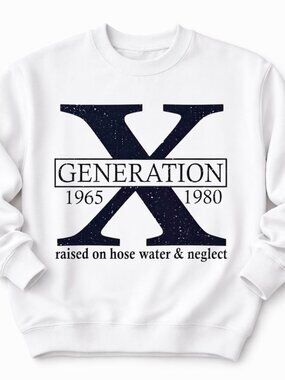 Generation X  Womens Custom White Crewneck Graphic Sweatshirt Tops